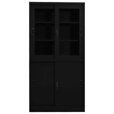vidaXL Office Cabinet with Sliding Door Black 35.4"x15.7"x70.9" Steel