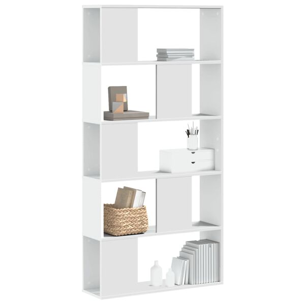 vidaXL Bookcase White Engineered wood 5-Tier Bookcase Rectangular
