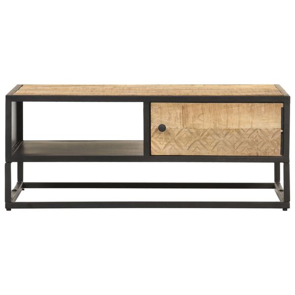 vidaXL Coffee Table Natural wood, Black Rough Mango Wood, Powder-Coated Iron