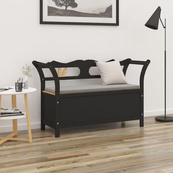 vidaXL Bench Black Solid fir wood, engineered wood Medium Storage Bench