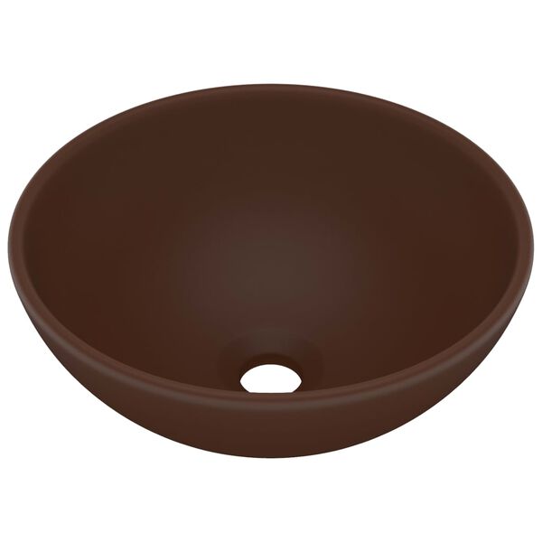 vidaXL Luxury Bathroom Basin Round Matt Dark Brown 12.8x5.5" Ceramic