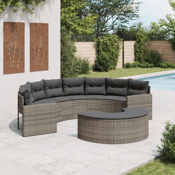 vidaXL Patio Sofa Set Half-Round Grey PE rattan, powder-coated steel