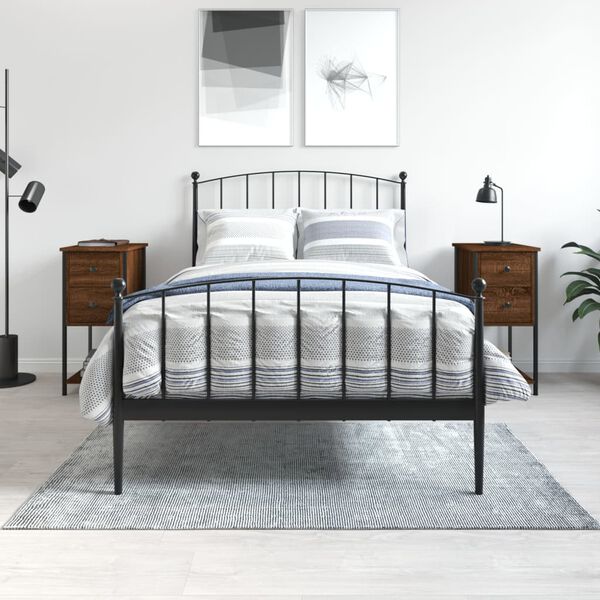 vidaXL Bedside Cabinet Set of 2 Brown Oak Engineered wood, Iron