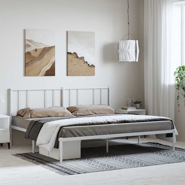 vidaXL Bed Frame White Powder-Coated Steel Double Bed Frame