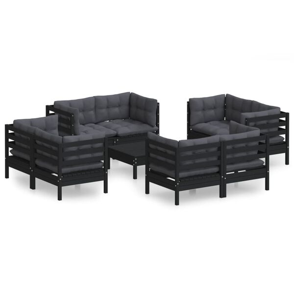 vidaXL Garden Lounge Set Black Solid pinewood, fabric (100% polyester)