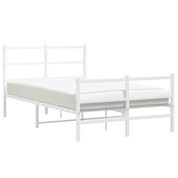 vidaXL Bed Frame White Steel Small Double Bed Frame Rectangular