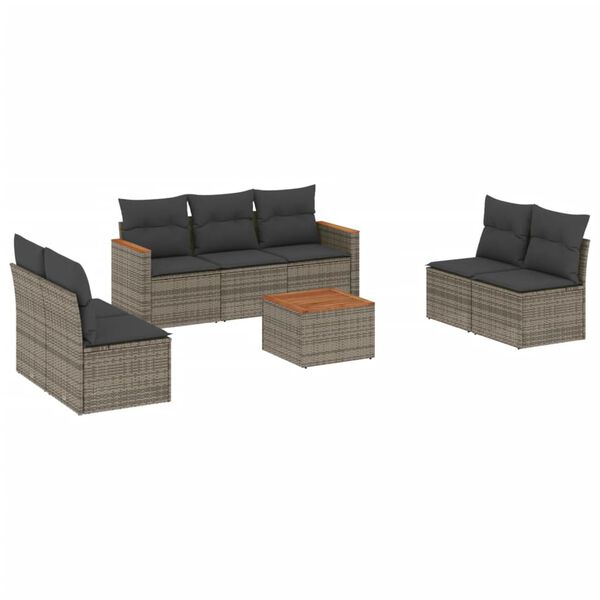 vidaXL Garden Sofa Set Grey PE rattan, powder-coated steel, acacia wood