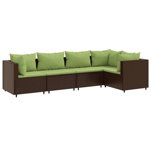 vidaXL Patio Lounge Set Brown PE Rattan, Powder-Coated Steel, Polyester