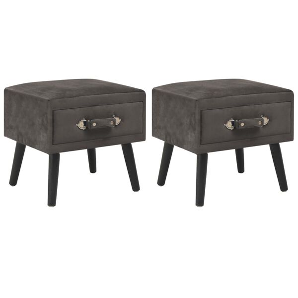 vidaXL Bedside Cabinet Set of 2 Gray Velvet, solid pinewood Compact