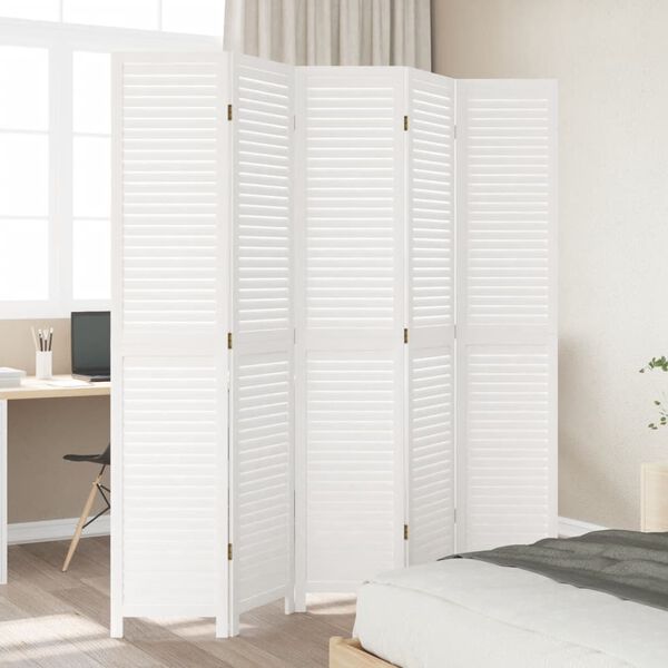 vidaXL Room Divider 5 Panels White Solid Wood Paulownia