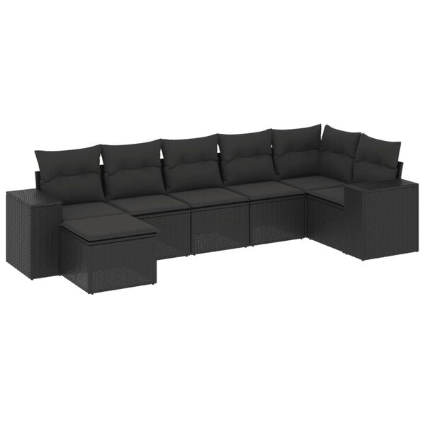 vidaXL Garden Sofa Set Black PE Rattan, Powder-Coated Steel, Polyester