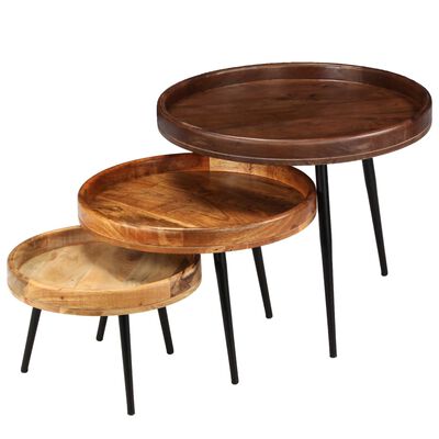vidaXL Table Set 3 Pieces Solid Mango Wood and Steel