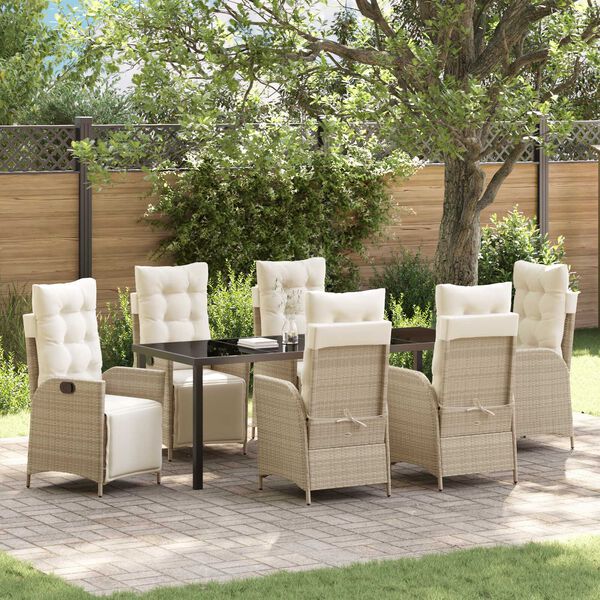 vidaXL Garden Dining Set with Cushion 7 pcs Beige Poly Rattan