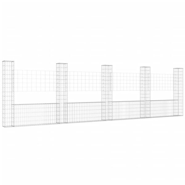 vidaXL U-shape Gabion Basket with 5 Posts Iron 196.9"x7.9"x59.1"