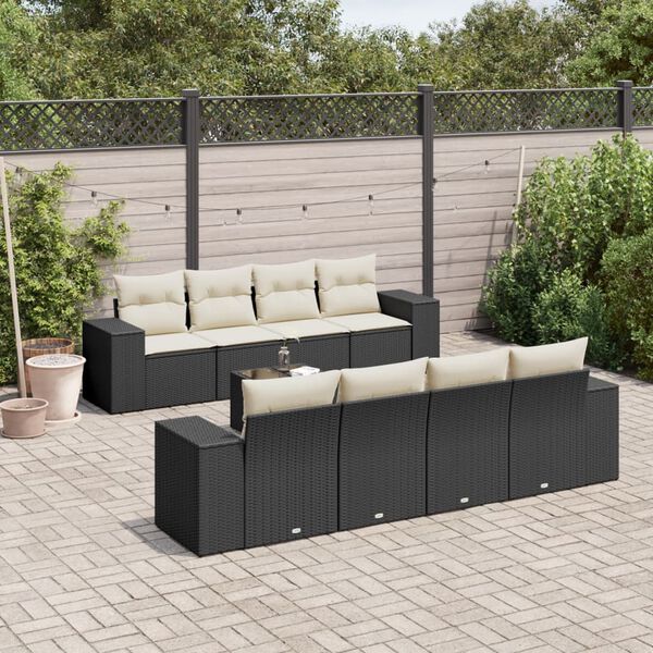 vidaXL Garden Sofa Set Black PE Rattan Large Adjustable Feet