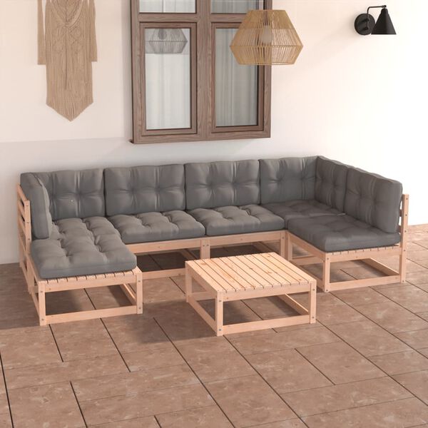 vidaXL Garden Lounge Set Grey, Natural Wood Solid Pine Wood, Polyester