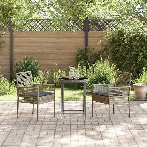 vidaXL Garden Bistro Set 3 pcs Gray Poly rattan