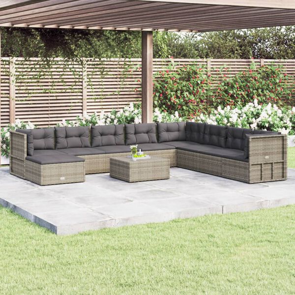 vidaXL Garden Lounge Set Grey PE rattan, powder-coated steel 9 Piece Set
