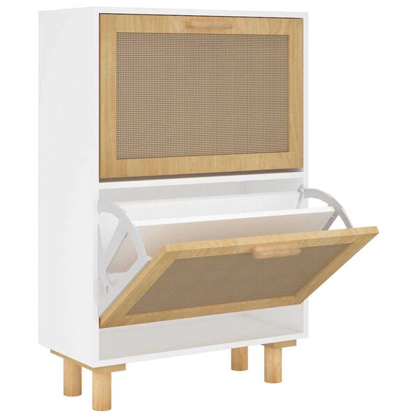 vidaXL Shoe Cabinet White 20.5x9.8x31.5" Engineered Wood&Natural Rattan