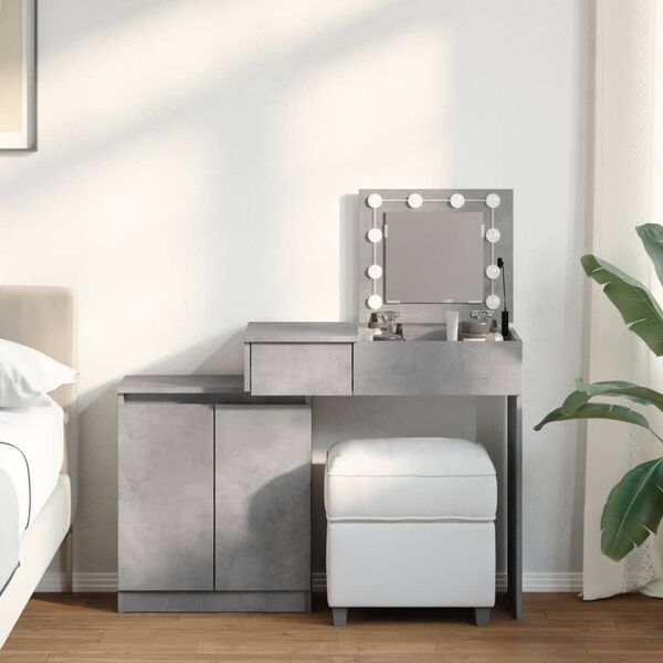 vidaXL Dressing Table Concrete gray Engineered wood, glass Standard