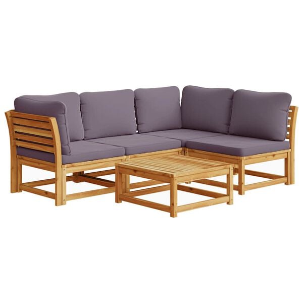 vidaXL 5 Piece Patio Lounge Set with Cushions Solid Wood Acacia