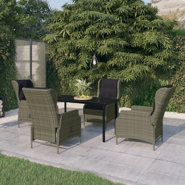 vidaXL Garden Dining Set Chair: Brown, Cushions: Black, Table: Black