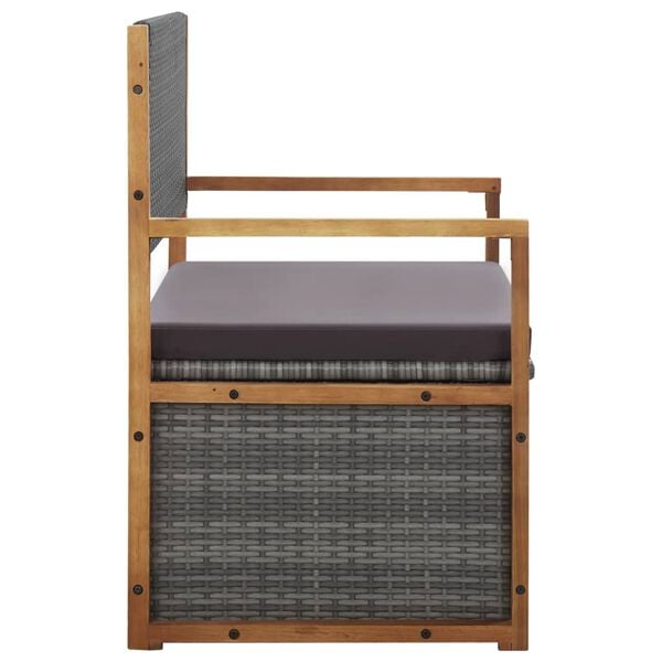 vidaXL Storage Bench 45.3" Poly Rattan and Solid Acacia Wood Gray