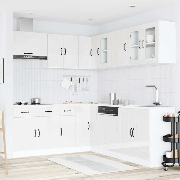 vidaXL Kitchen Cabinet Set Gloss White Engineered Wood and Glass Large