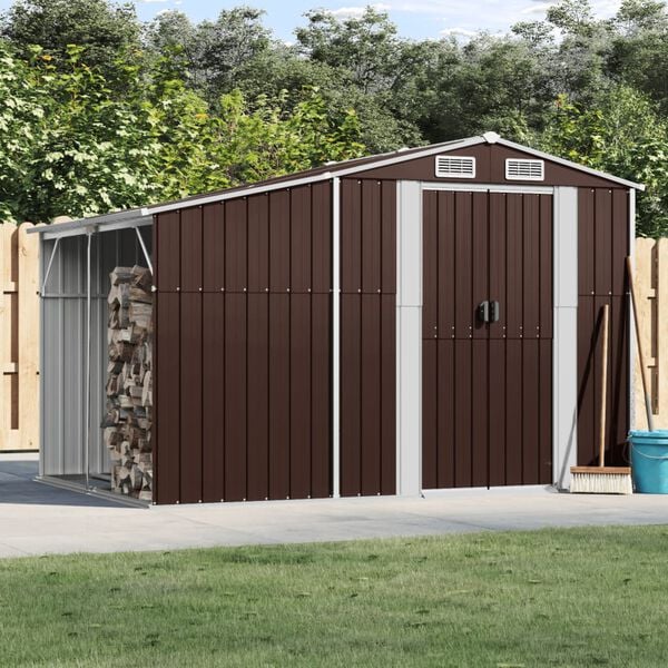 vidaXL Garden Shed Brown Galvanized Steel Large Garden Shed