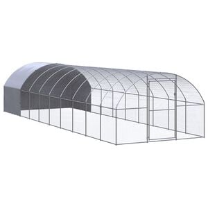 vidaXL Chicken Coop Silver and Silver Gray Galvanized Steel Large