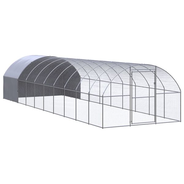 vidaXL Chicken Coop Silver and Silver Gray Galvanized Steel Large