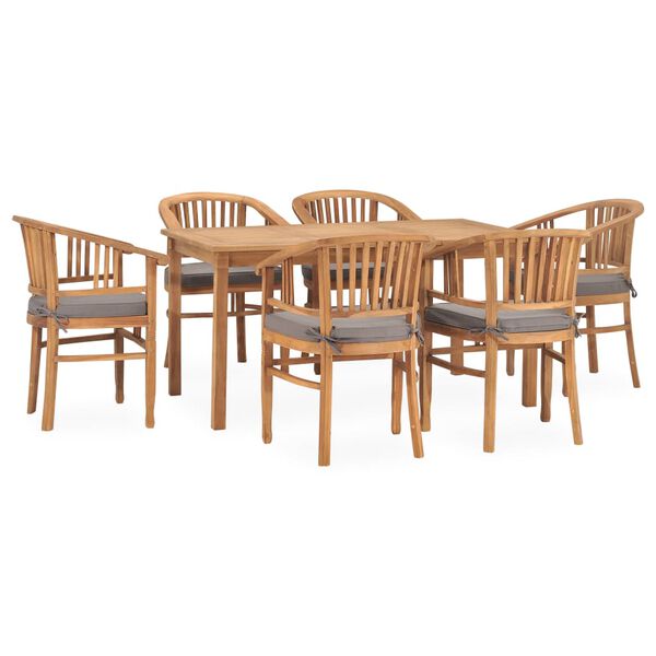 vidaXL Patio Dining Set Set of 6 Dark Grey Solid Teak Wood Large