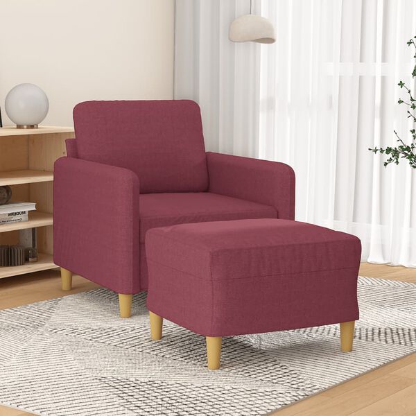 vidaXL Sofa Chair with Footstool Wine Red 23.6" Fabric