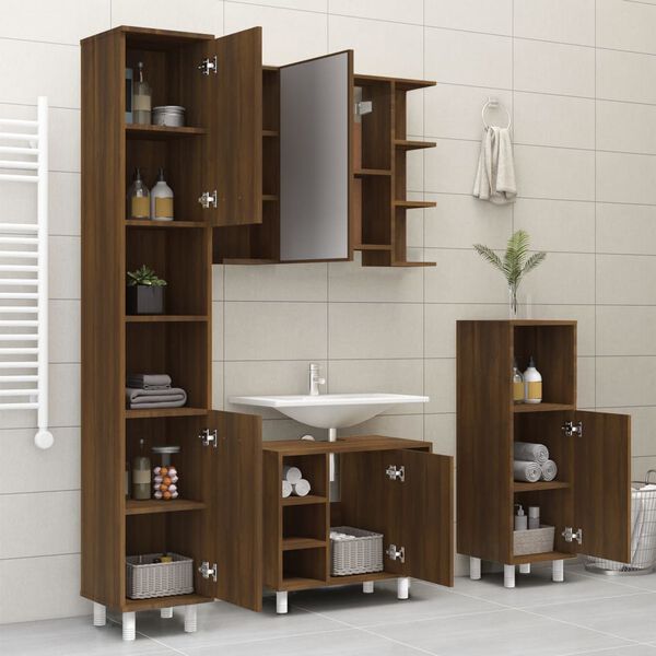 vidaXL Bathroom Cabinet Brown Oak Engineered Wood Tall Storage
