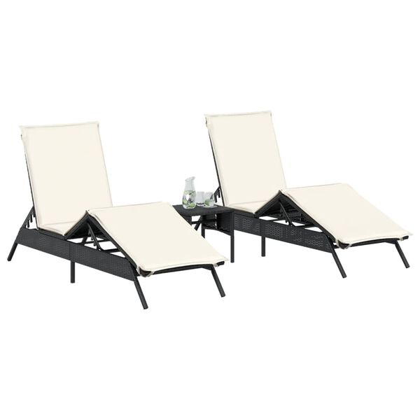vidaXL Sun Lounger Black PE Rattan Standard Adjustable Footrests