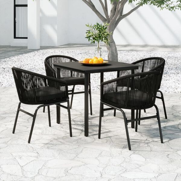 vidaXL Garden Dining Set Black Powder-coated steel, PVC rattan, glass