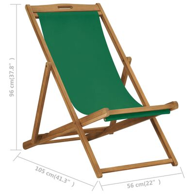 vidaXL Folding Beach Chair Solid Teak Wood Green