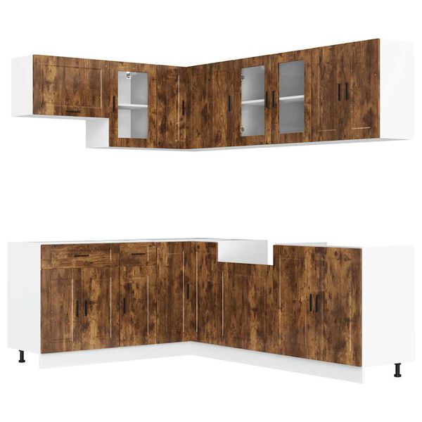 vidaXL Kitchen Cabinet Set Smoked Oak Engineered Wood, Glass Medium