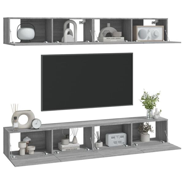 vidaXL Wall TV Cabinet Set of 4 Grey Sonoma Engineered Wood Medium