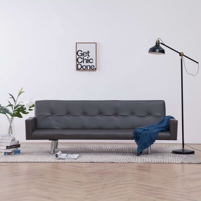 vidaXL Sofa Bed with Armrest Gray Faux Leather