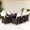 vidaXL 9 Piece Patio Dining Set with Cushions Brown Poly Rattan