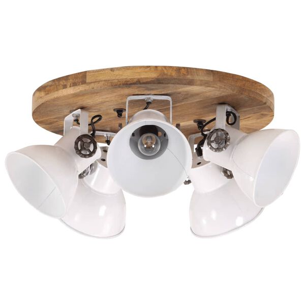 vidaXL Ceiling Lamp White Iron, Solid Mango Wood Medium Industrial