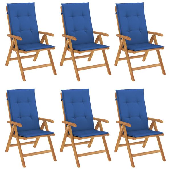vidaXL Reclining Patio Chairs with Cushions 6 pcs Solid Wood Teak