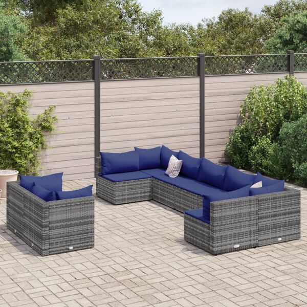 vidaXL Patio Sofa Set Set of 9 Gray PE rattan, powder-coated steel Large