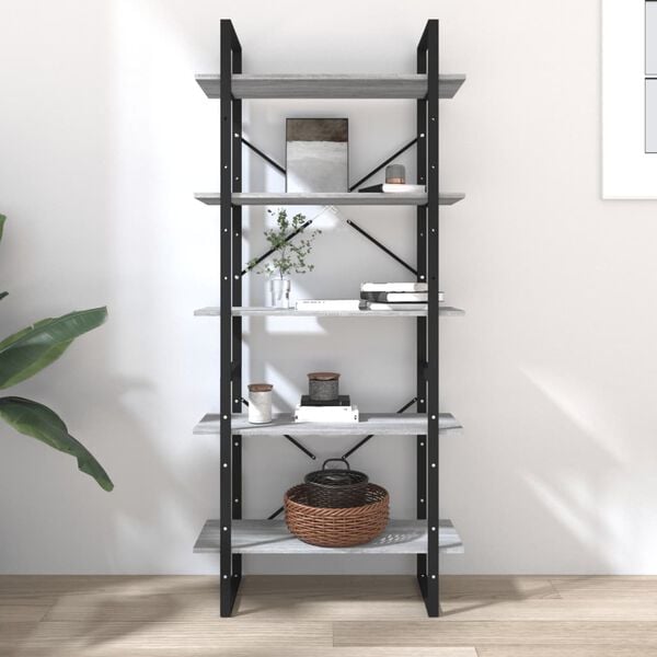 vidaXL Book Cabinet Grey Sonoma Engineered wood, Metal 5-Tier Book Cabinet