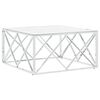 vidaXL Coffee Table Silver, White Marble Stainless Steel, Tempered Glass