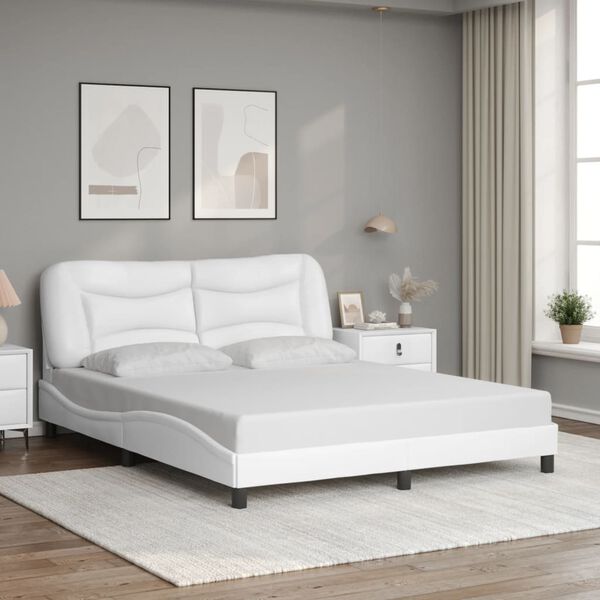 vidaXL Bed Frame with LED without Mattress "Hvar" White 59.8"x79.9"