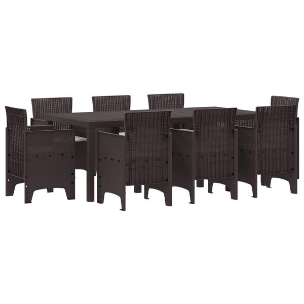 vidaXL Garden Dining Set 9 pcs Brown Polt rattan