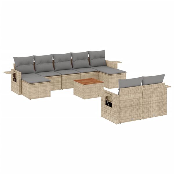 vidaXL Garden Sofa Set Beige PE rattan Large Modular Garden Sofa Set