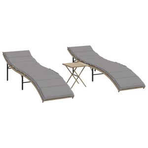 vidaXL Sun Lounger Set of 2 Beige frame with light grey cushions